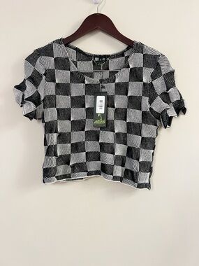 Pretty Snake Black White Spikey Checker Cropped Sweater NEW Size Small